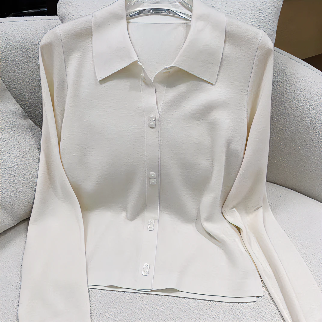 【余多鱼】2024新款长袖POLO领针织打底衫女秋冬套头时尚显瘦羊毛衫