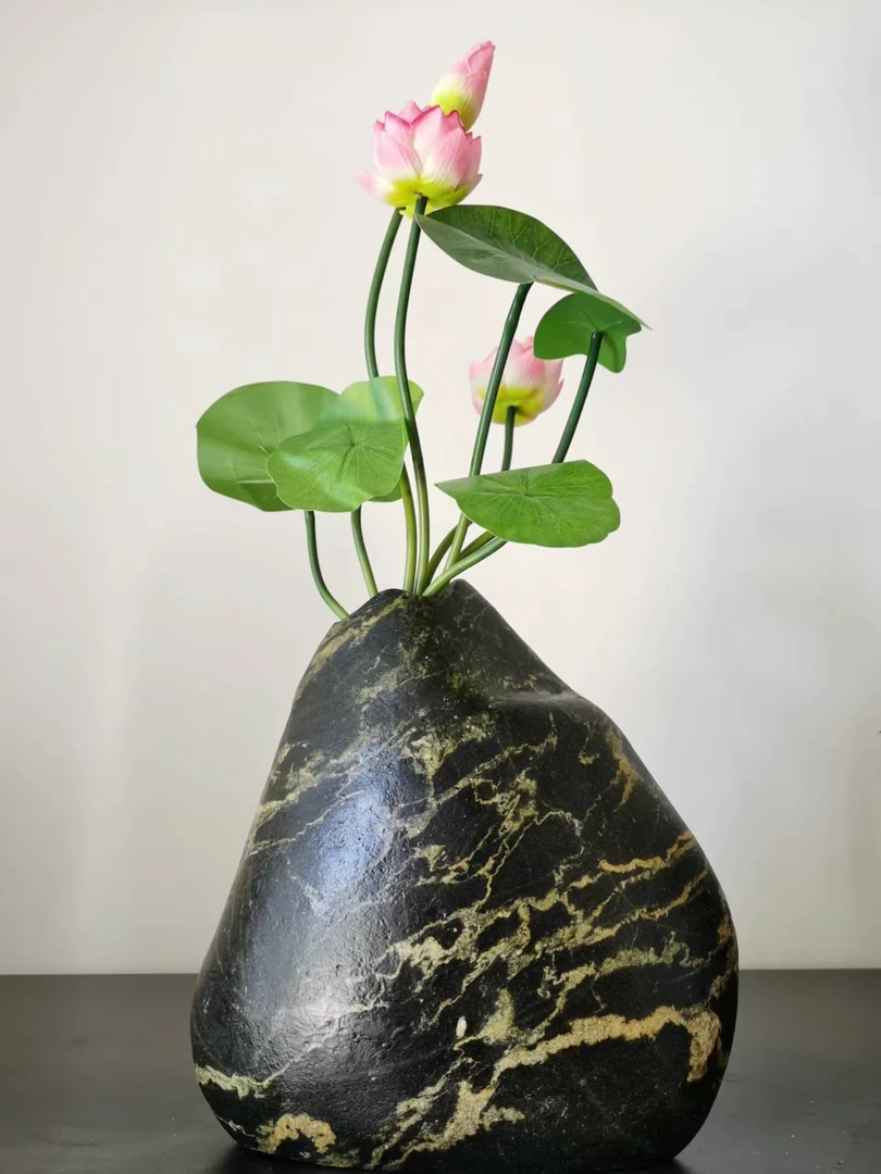 长江原石彩色花瓶花盆天然鹅卵石花瓶水培土培石头花盆