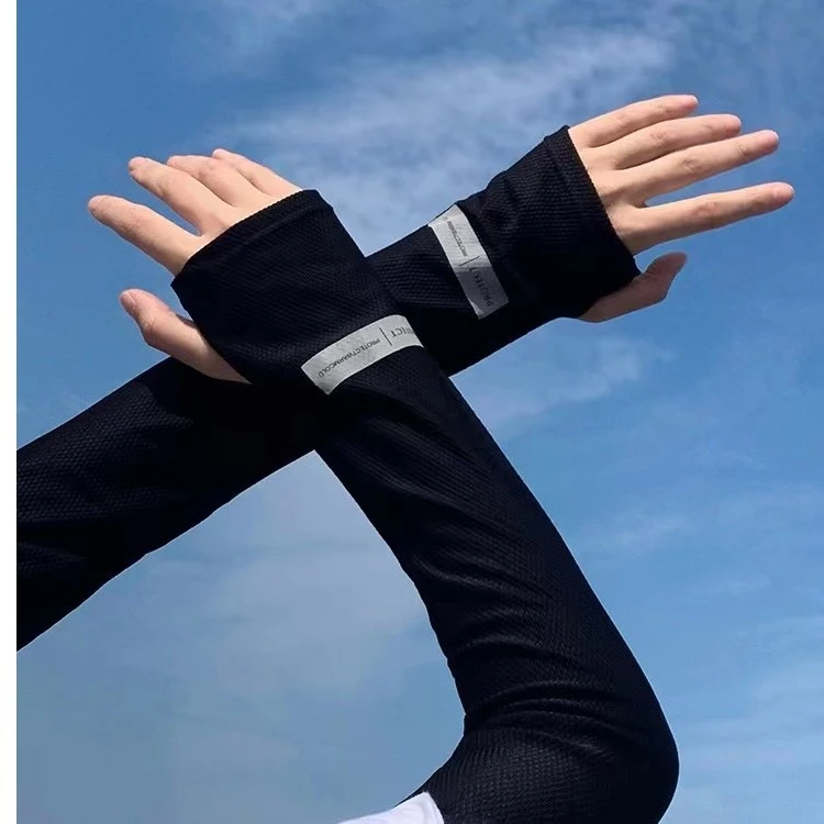 夏季冰丝薄款防晒防紫外线钓鱼字母透气冰袖骑行户外宽松百搭纯色