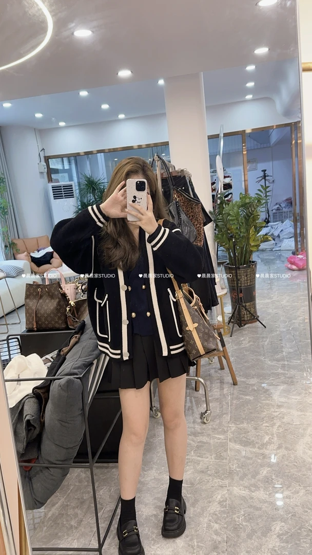 晨小胖-小香风开衫外套秋冬新款拼色双面呢不起球洋气上衣