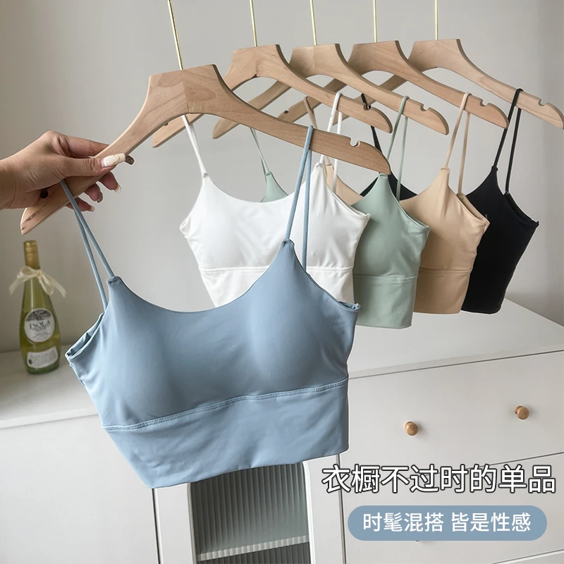 无钢圈新款冰丝无痕U型吊带抹胸内衣女聚拢百搭短款修身显瘦美背
