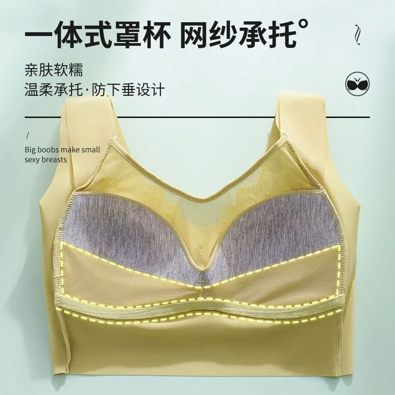 【固定杯】蕾丝美背文胸女士大胸显小调整型无钢圈聚拢抹胸内衣薄