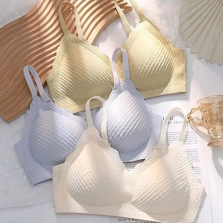 麦穗无痕内衣女夏季薄款小胸聚拢收副乳一片式蕾丝美背文胸罩透气