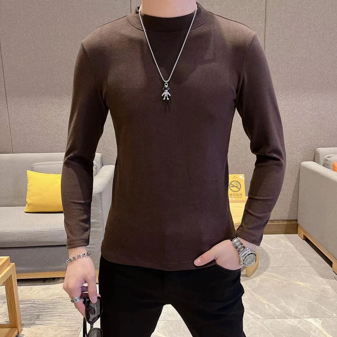 （山羊绒+桑蚕丝+德绒）男士半高领长袖双面绒商务休闲冬季内搭上衣