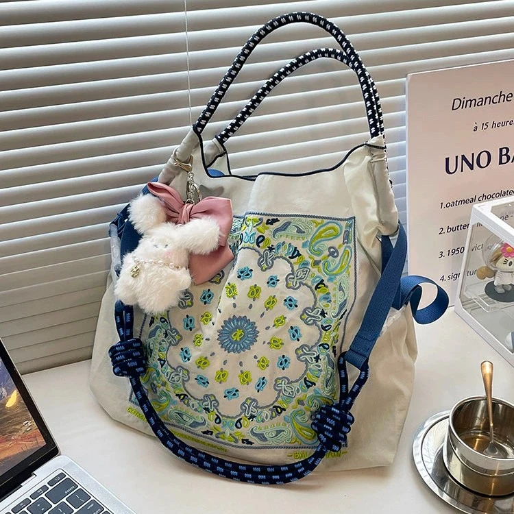 日系ball chain小众腰果花刺绣购物袋尼龙环保袋时尚手提单肩包