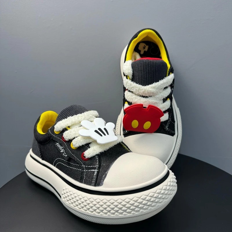 2024新款可爱丑萌做旧米奇帆布鞋情侣厚底增高圆头情侣板鞋休闲鞋