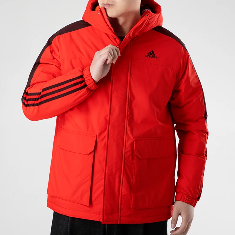 Adidas棉衣男装2023新款休闲运动服外套本命年红色保暖棉服GN7382