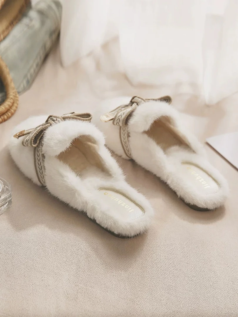 羊皮版~网红爆款毛茸茸毛绒白色晨袍毛毛拖鞋女外穿2024新款秋冬