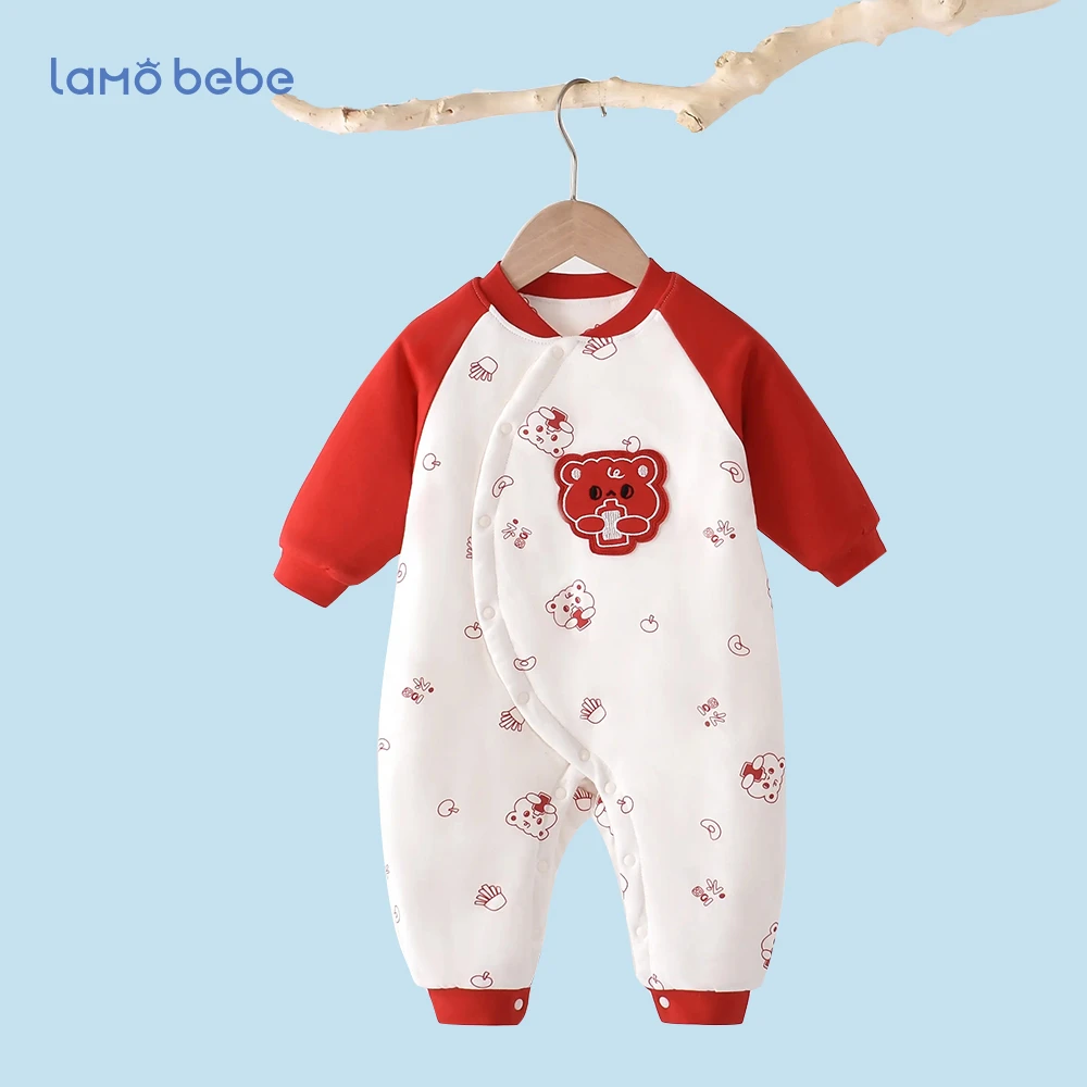 连体衣新生儿秋冬保暖棉服夹丝加厚爬爬服初生儿哈衣国潮婴儿衣服