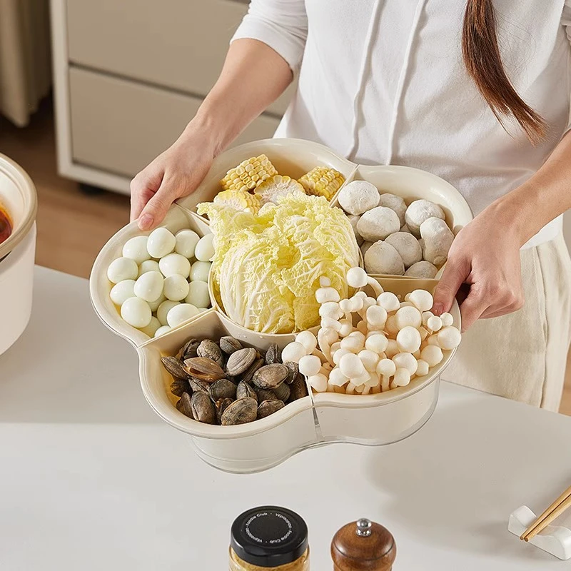 火锅盘菜盘分格蔬菜拼盘可旋转沥水篮洗菜篮家用收纳篮厨房配菜盘