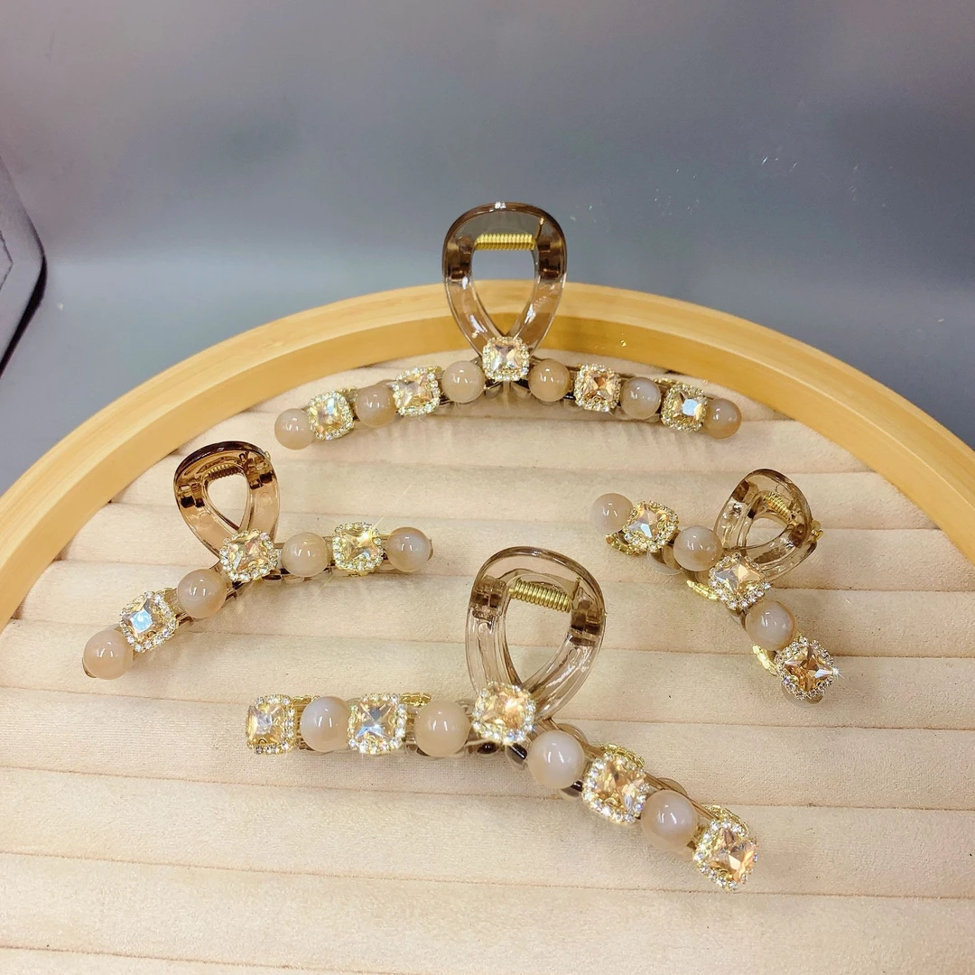 时尚轻奢方钻珠珠抓夹小众百搭高级感发夹后脑勺精致盘发鲨鱼夹