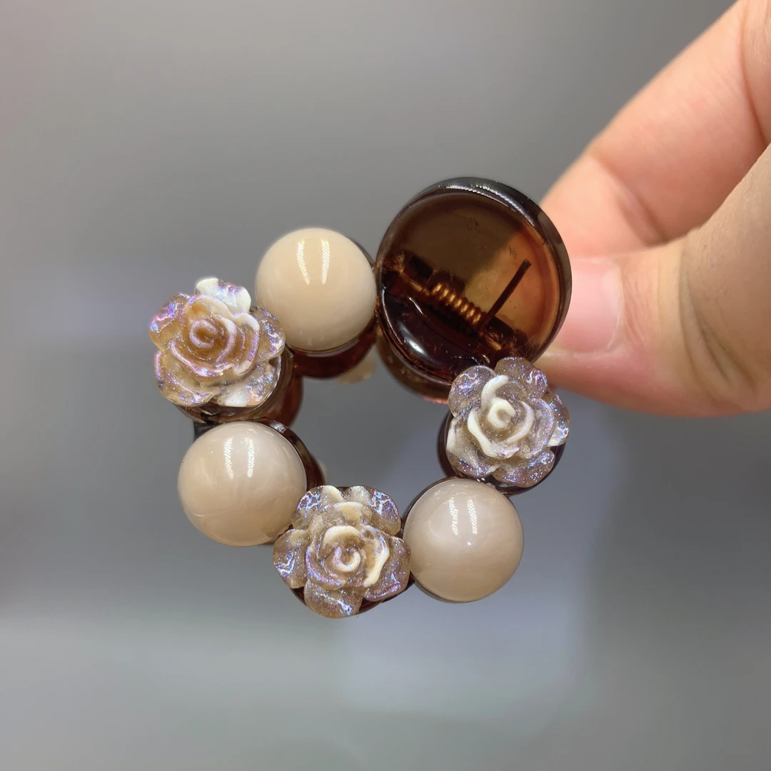 小清新花朵珠珠抓夹小号精致百搭马尾夹侧边刘海夹公主风发夹发卡