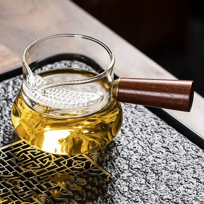 耐热玻璃月牙公道杯一体茶滤绿茶杯高档侧把公道杯