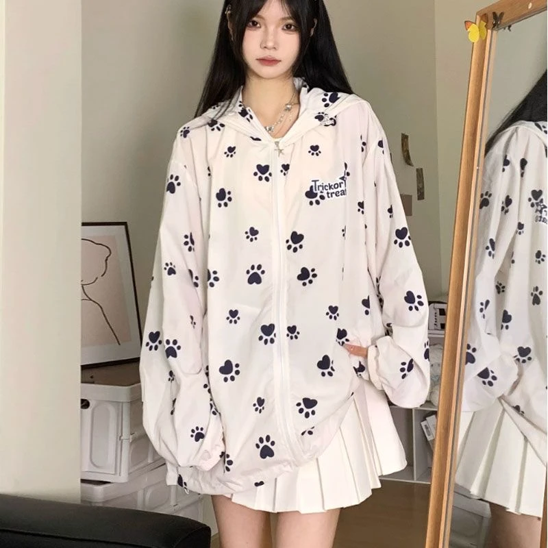 国潮原创狗爪印花防晒衣女夏季街头穿搭防紫外线宽松情侣外套衬衫