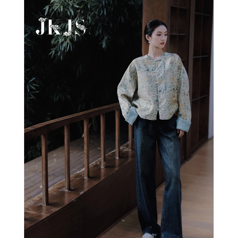 JKJS新中式提花外套冬装时尚盘扣新中式国风上衣5168