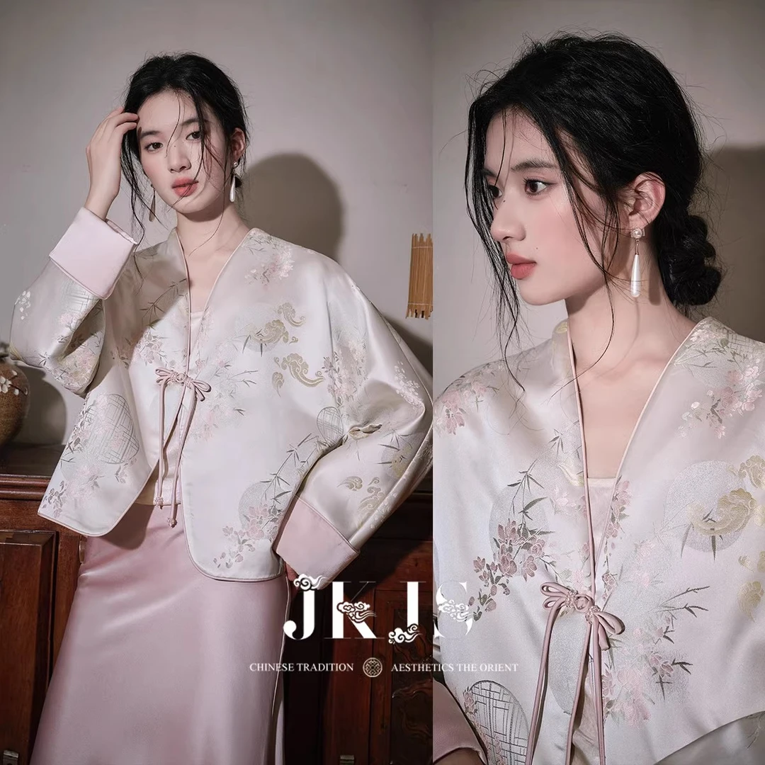 【JKJS】-青子衿-缎感提花 国风外套改良新中式高级感女装+半身裙