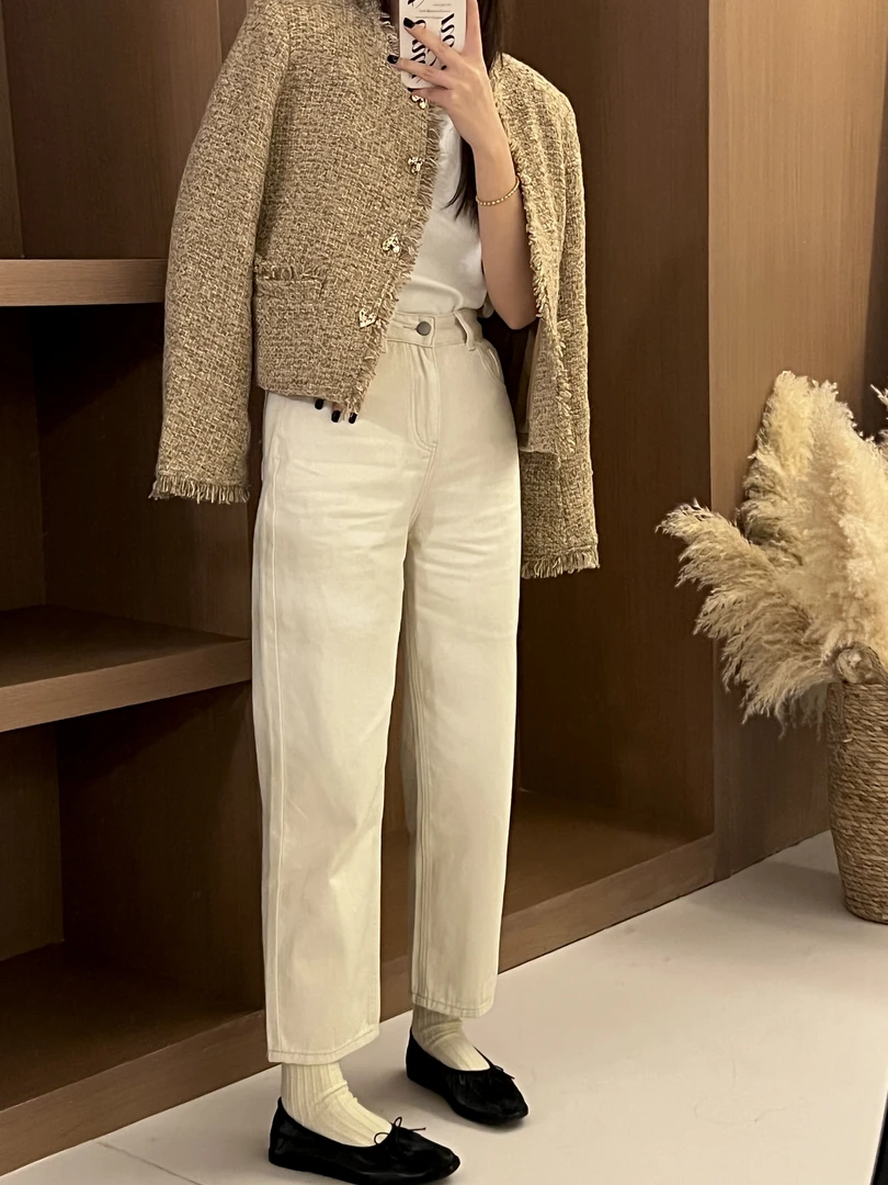 swx studio 经典米杏色牛仔裤