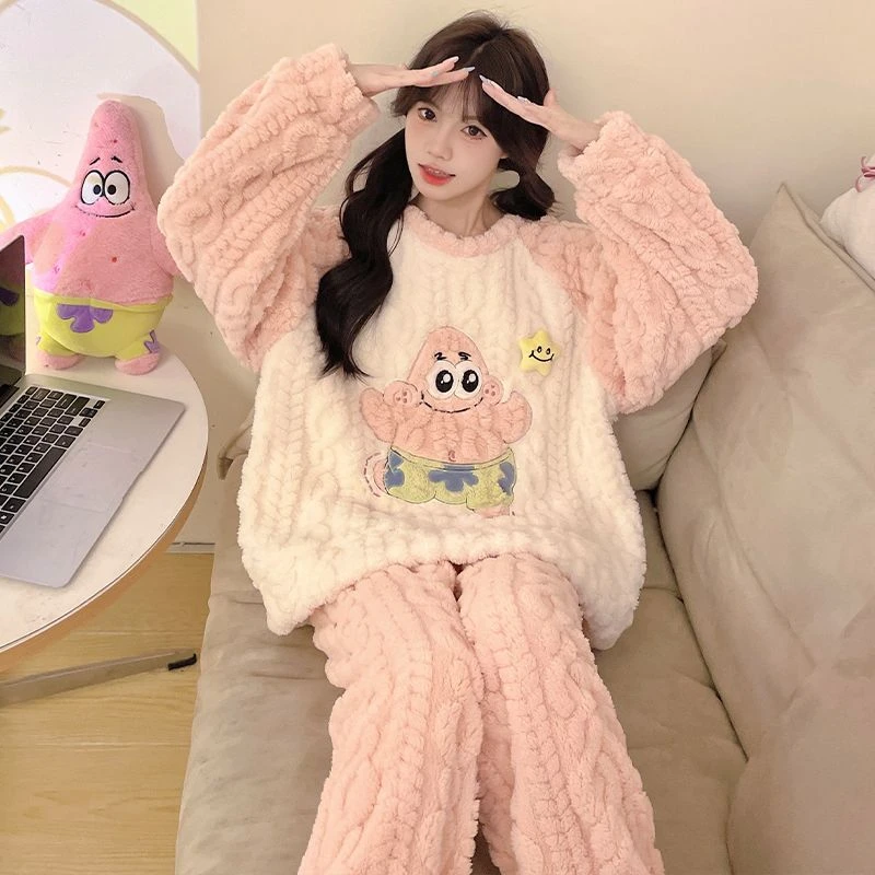 女童加绒睡衣秋冬珊瑚绒加厚2024新款法兰绒儿童冬季初中生女孩公