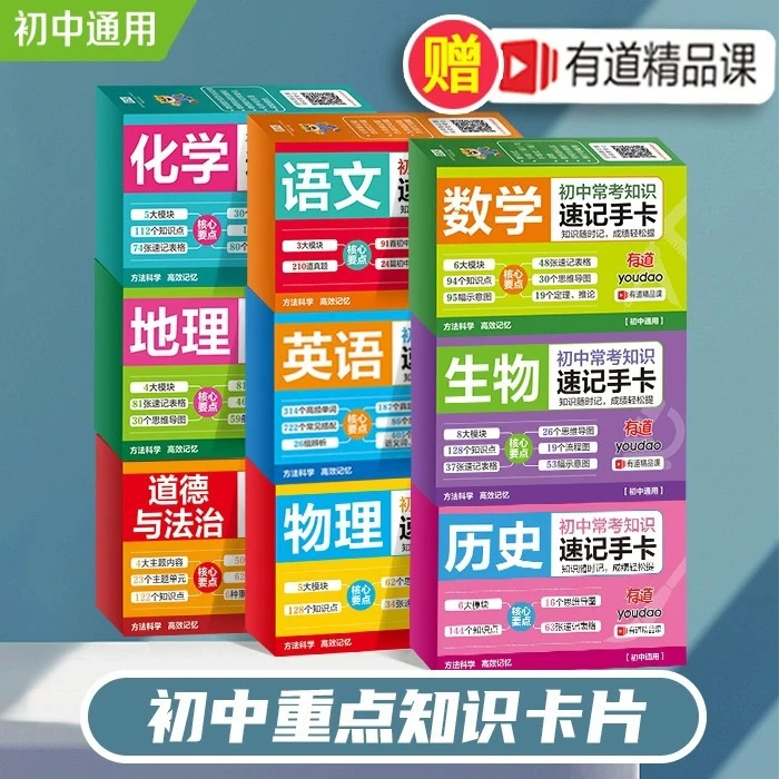 初中九科常考知识点速查速记手卡 语文数学英语物理化学史地生政
