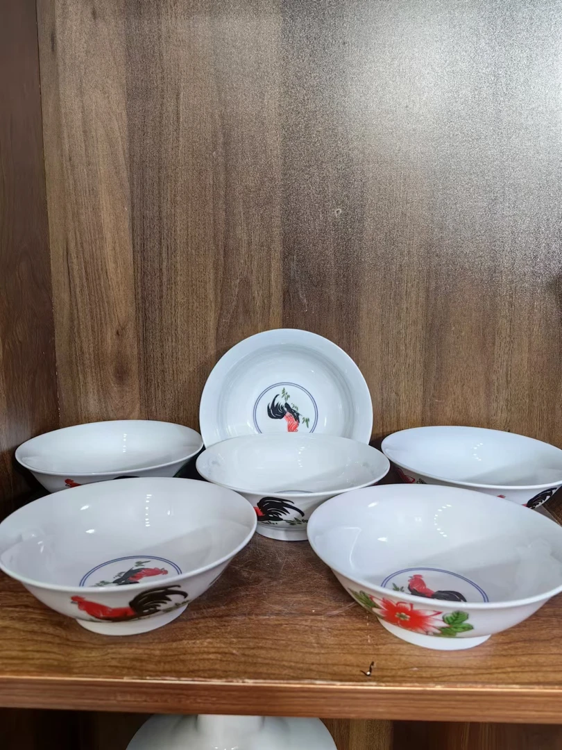 V19景德镇制陶瓷公鸡撇口6英寸面碗6个