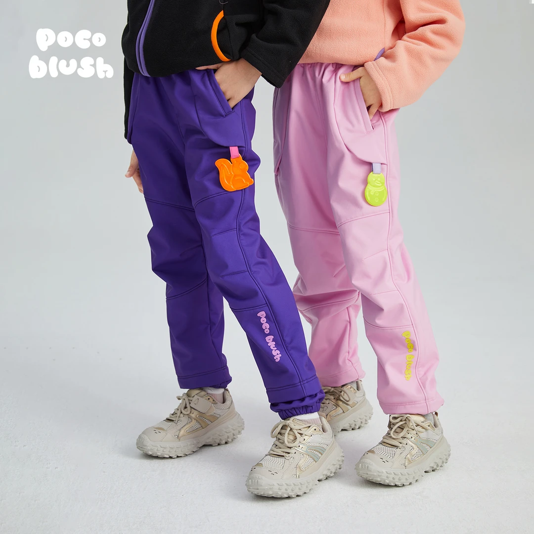 poco blush原创设计防水冲锋滑雪裤女童秋冬加绒保暖户外软壳裤子