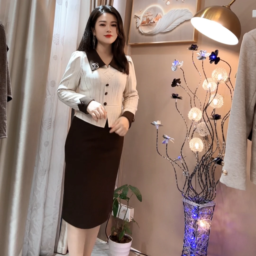 【俊端推荐】2024新款冬季假两件设计显瘦气质长袖法式修身连衣裙