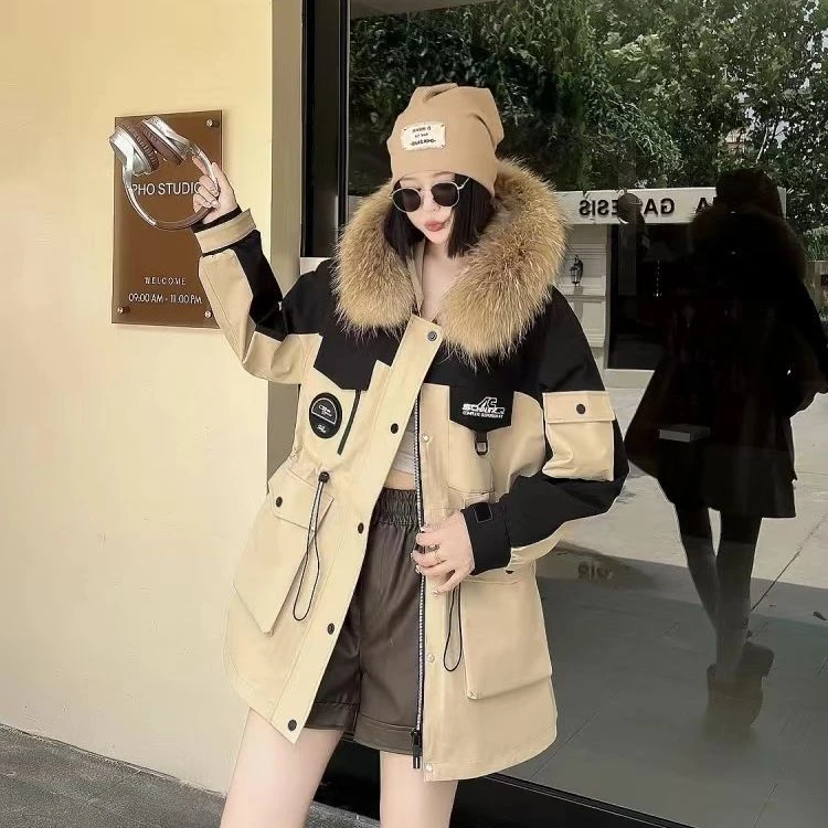 冲锋衣中长款加厚派克兔➕羽绒内胆可拆卸宽松大码高保暖超大毛领