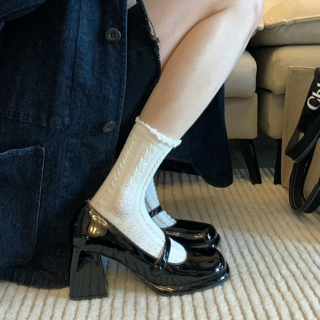大码女鞋41-43胖mm鞋宽胖脚女玛丽珍高跟鞋夏季新款粗跟法式单鞋