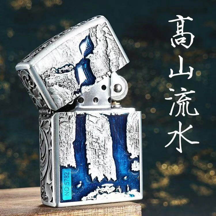 ZORRO佐罗打火机高山流水男士蓝色银色防风原装日版蓝