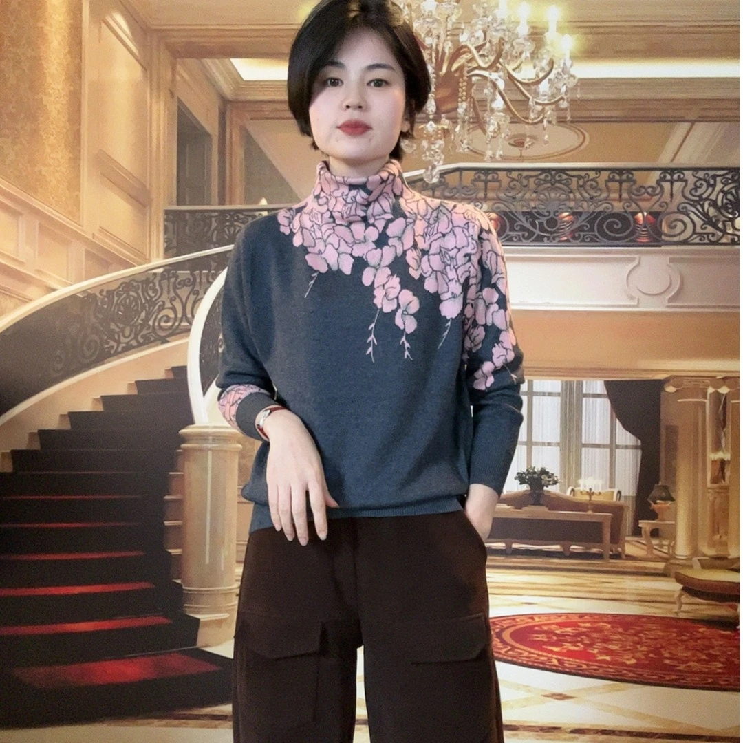 [紫藤低语]2023冬季新款高领保暖毛衫宽松显瘦休闲洋气毛衣针织衫