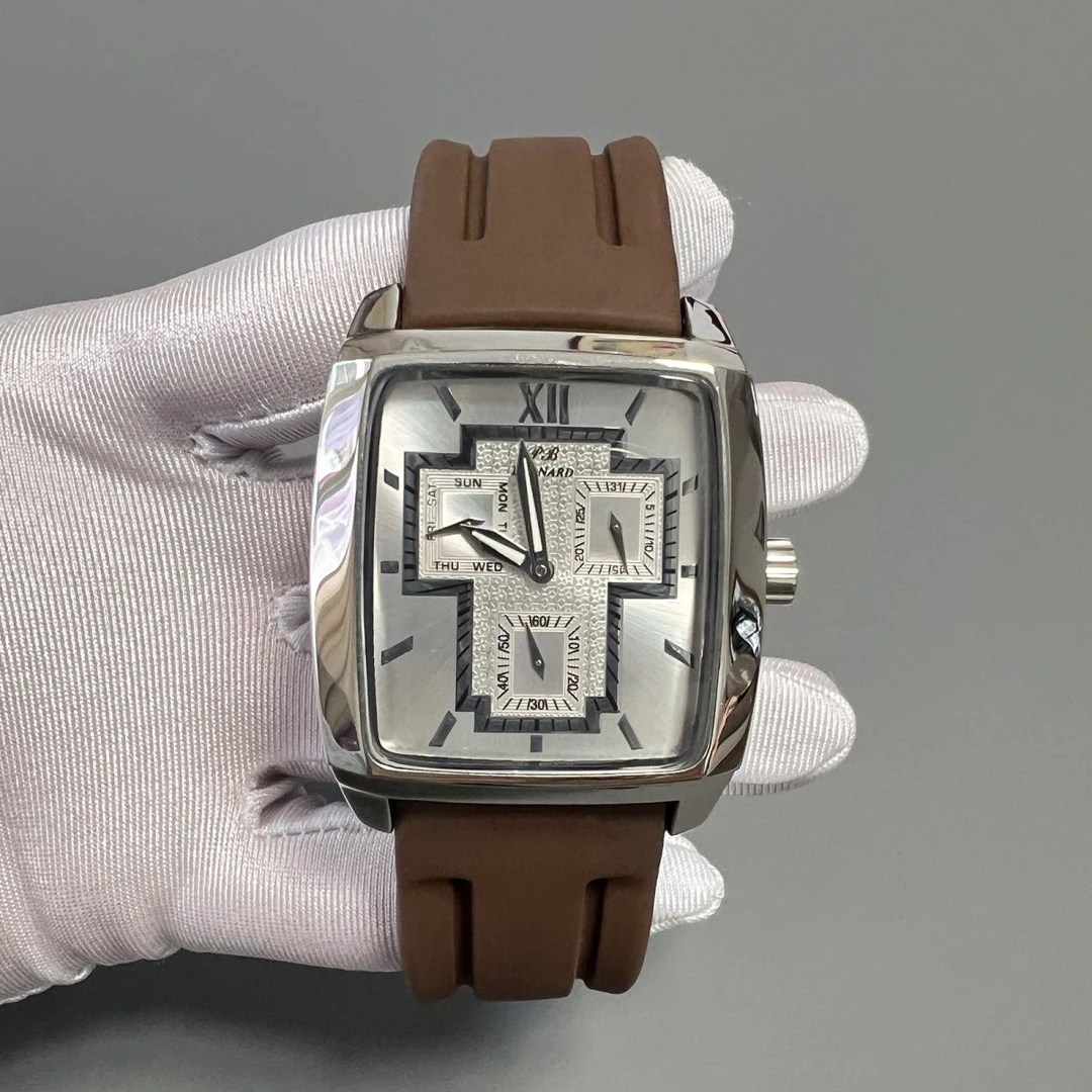 【高品质】正品瑞士多功能石英男表时尚方形表盘精钢硅胶带防水表