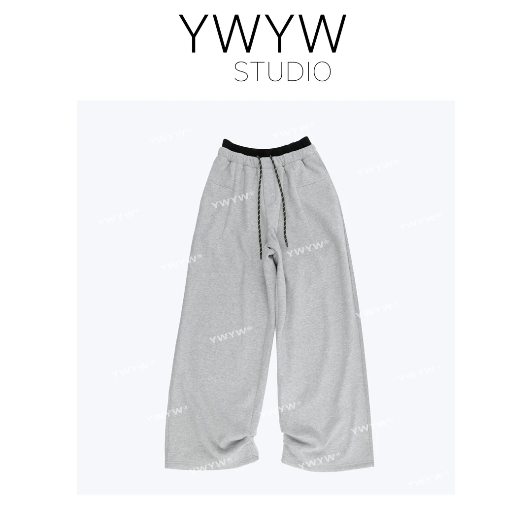 【YWYW24F/W】双腰头层次感百搭抽绳直筒抓绒保暖阔腿休闲卫裤3362