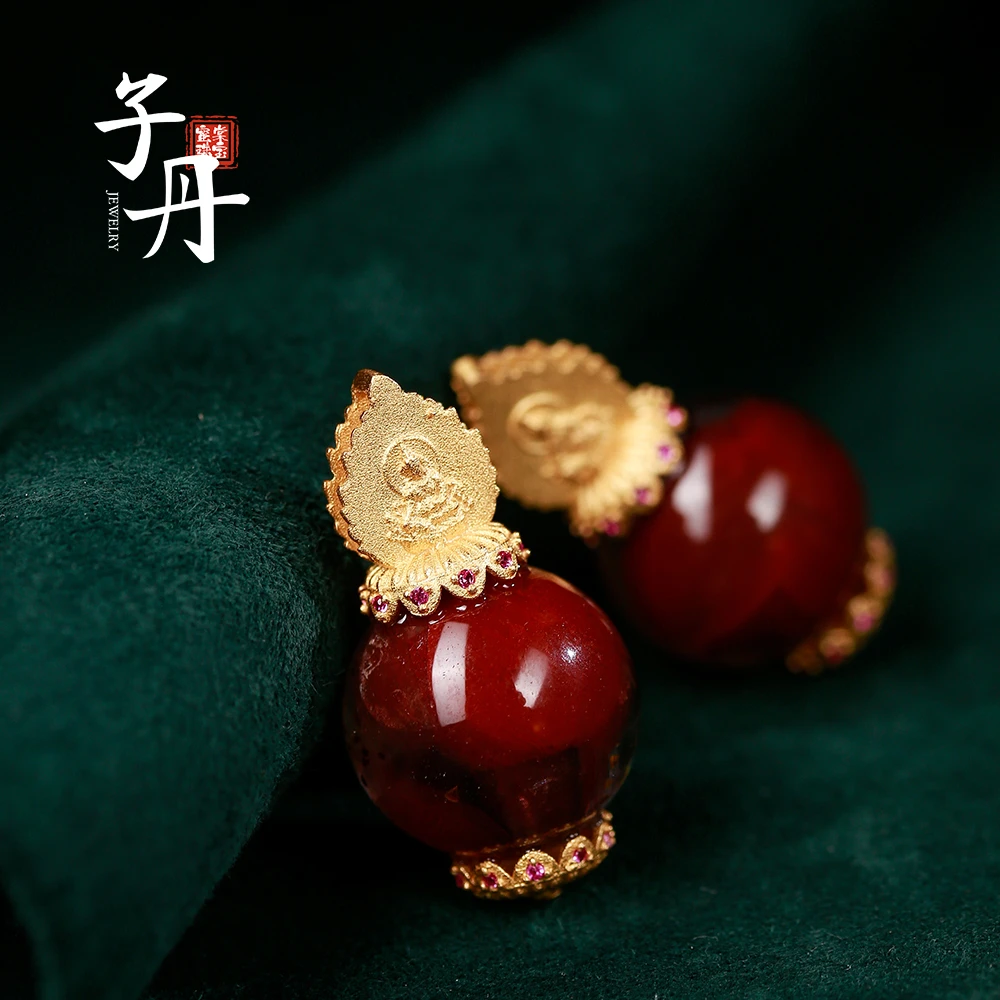 【雯雯】荆棘玫瑰天然极光23圆珠吊坠银镀镶嵌红色精致女款W1-035