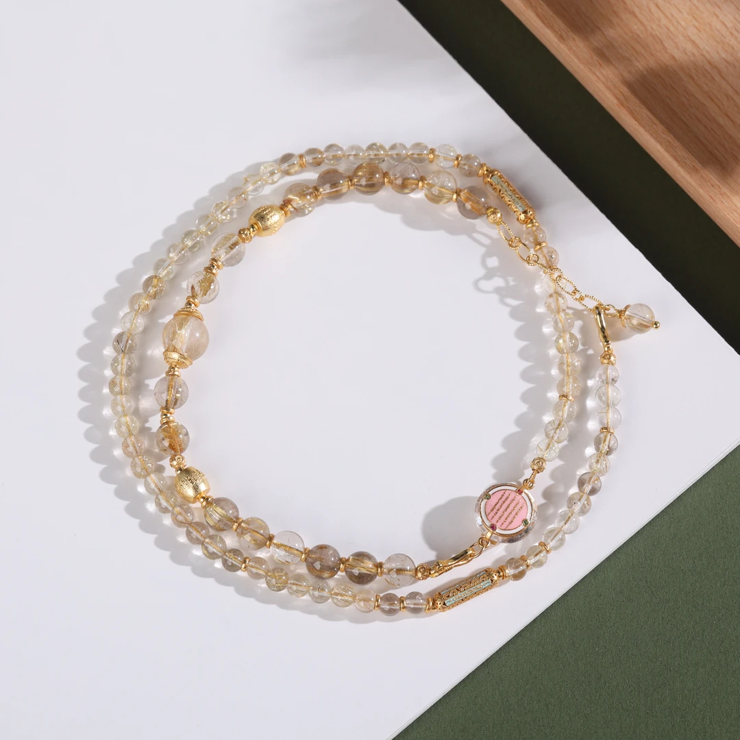 【诗语】金发晶水晶双圈手串4mm+多样性发一XYT-002