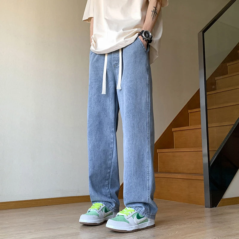 高端潮流牛仔裤男款宽松直筒秋季新款美式高街阔腿裤长男牛仔裤子
