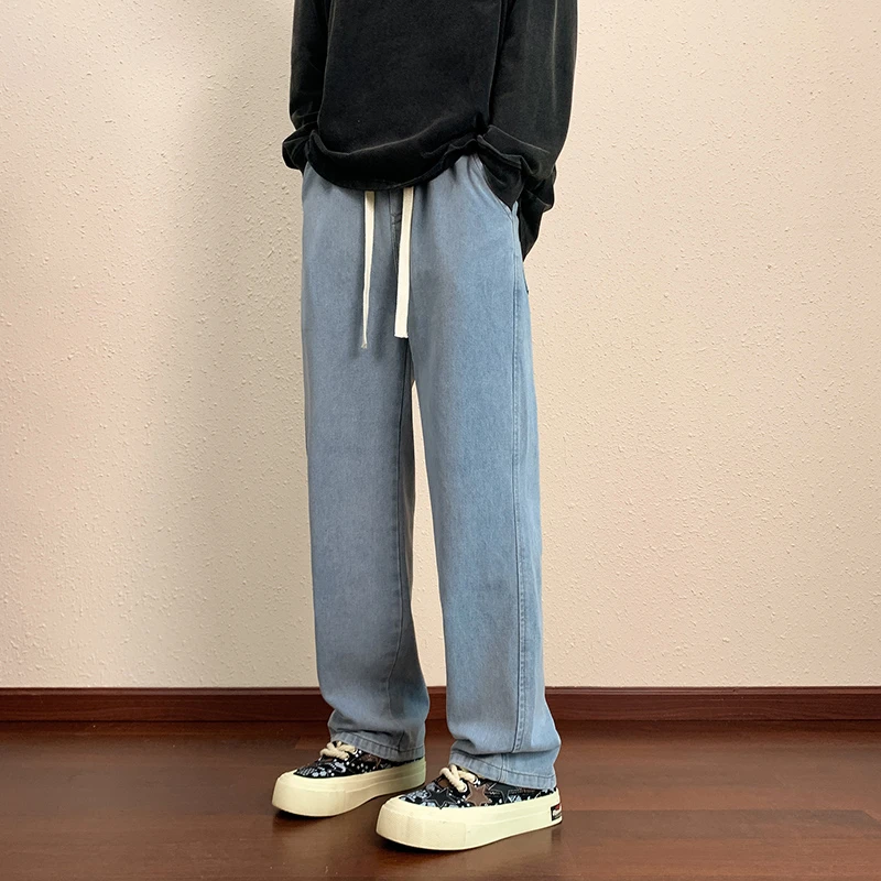 男牛仔裤子宽松大码显瘦男士潮流直筒裤子男款百搭秋冬厚款阔腿裤