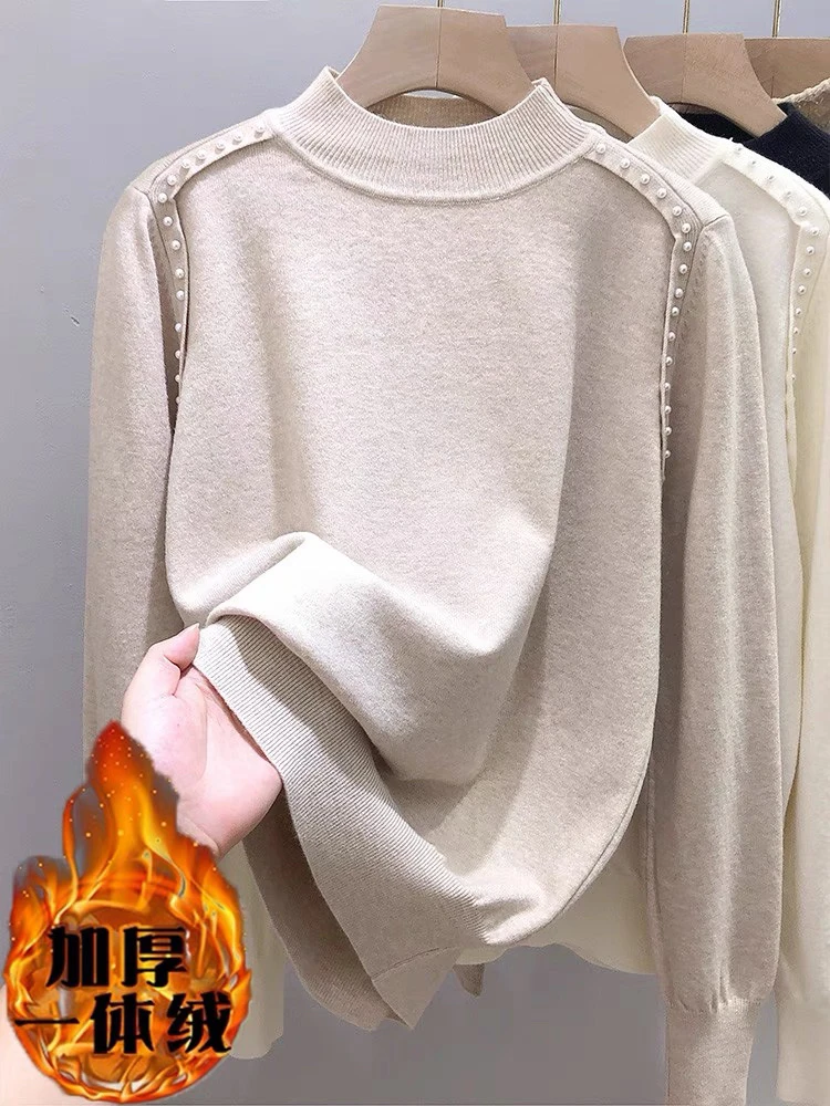 一体绒毛衣2023新款爆款高级感半高领时尚洋气加厚毛衣冬季加绒