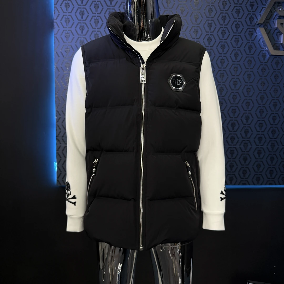 PHILIPP PINLI2024新款羽绒服 男士黑色亮面保暖鸭绒夹克外套