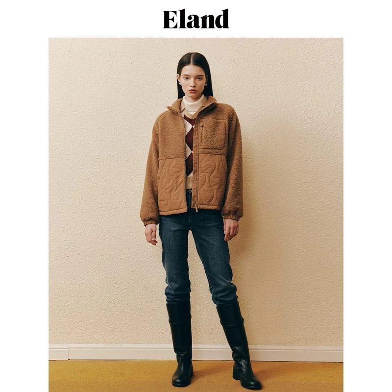 【女装优选KY】Eland衣恋 拼接 外套拉链立领微阔外套EEJHD4VC01