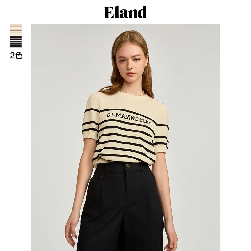 【女装优选WL】Eland衣恋短袖针织衫女套头衫毛衣EEKWE25Y01