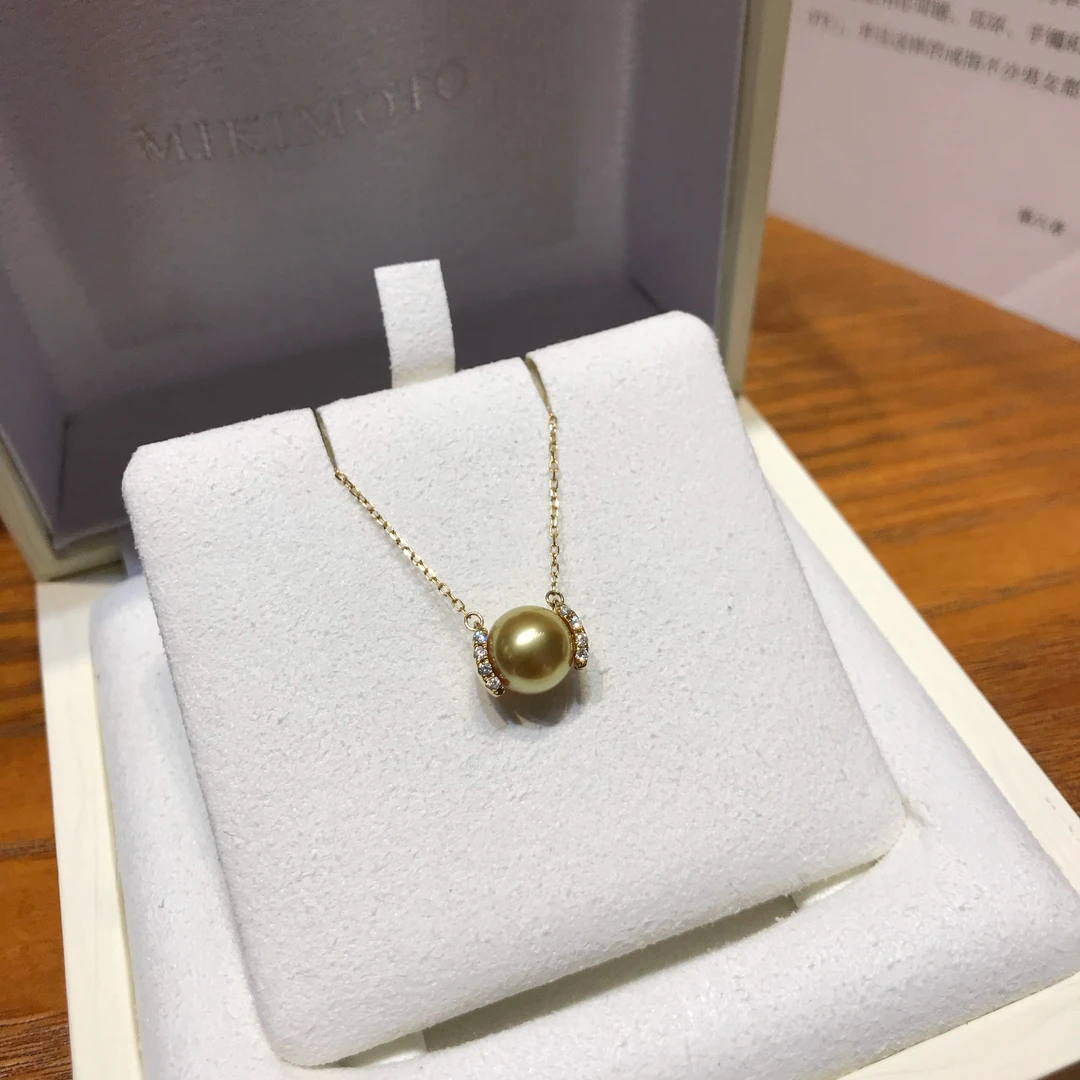 【青栀】·金豆·8-9mm天然茶金色金珠钻石路路通18k精致吊坠