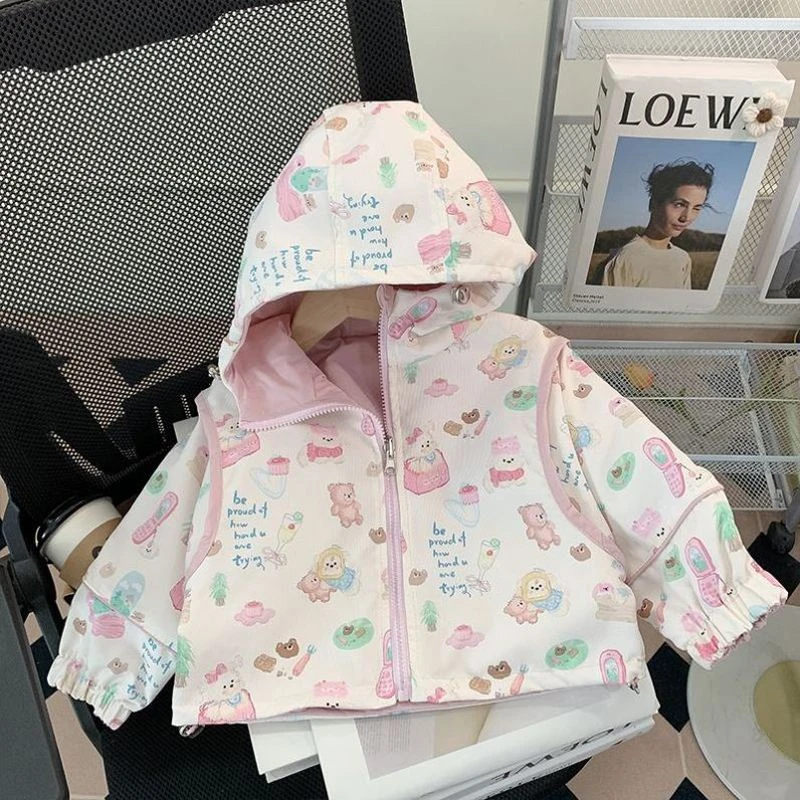 清货女童外套秋装2024新款洋气小童两面穿春秋宝宝连帽上衣儿童冲