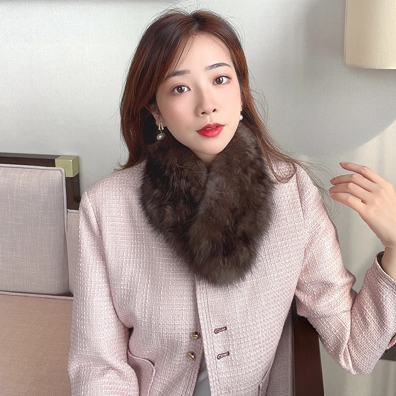 百搭款！真毛围脖女秋冬季保暖加厚小围巾编织貂毛毛领子