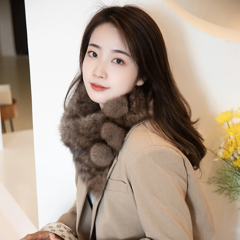 超5A高品质！多用款围脖球球围巾女秋冬季暖加厚时尚貂毛毛领子