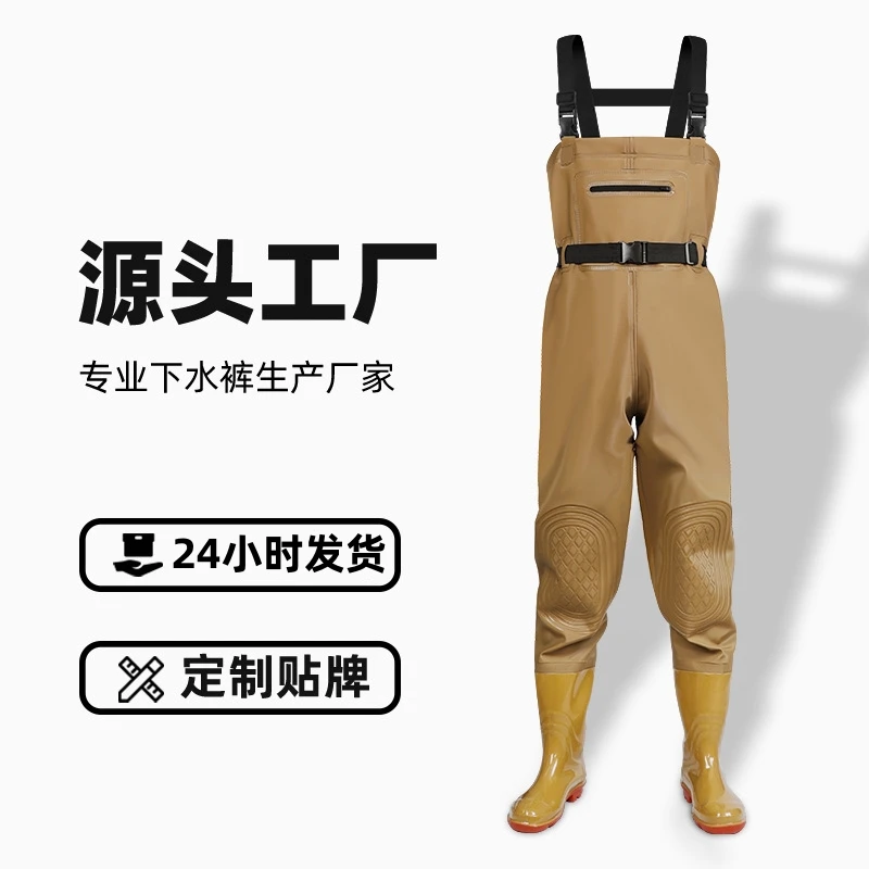 加厚pvc下水裤雨裤带雨鞋全身浇地水裤鞋一体连体防水服赶海装备