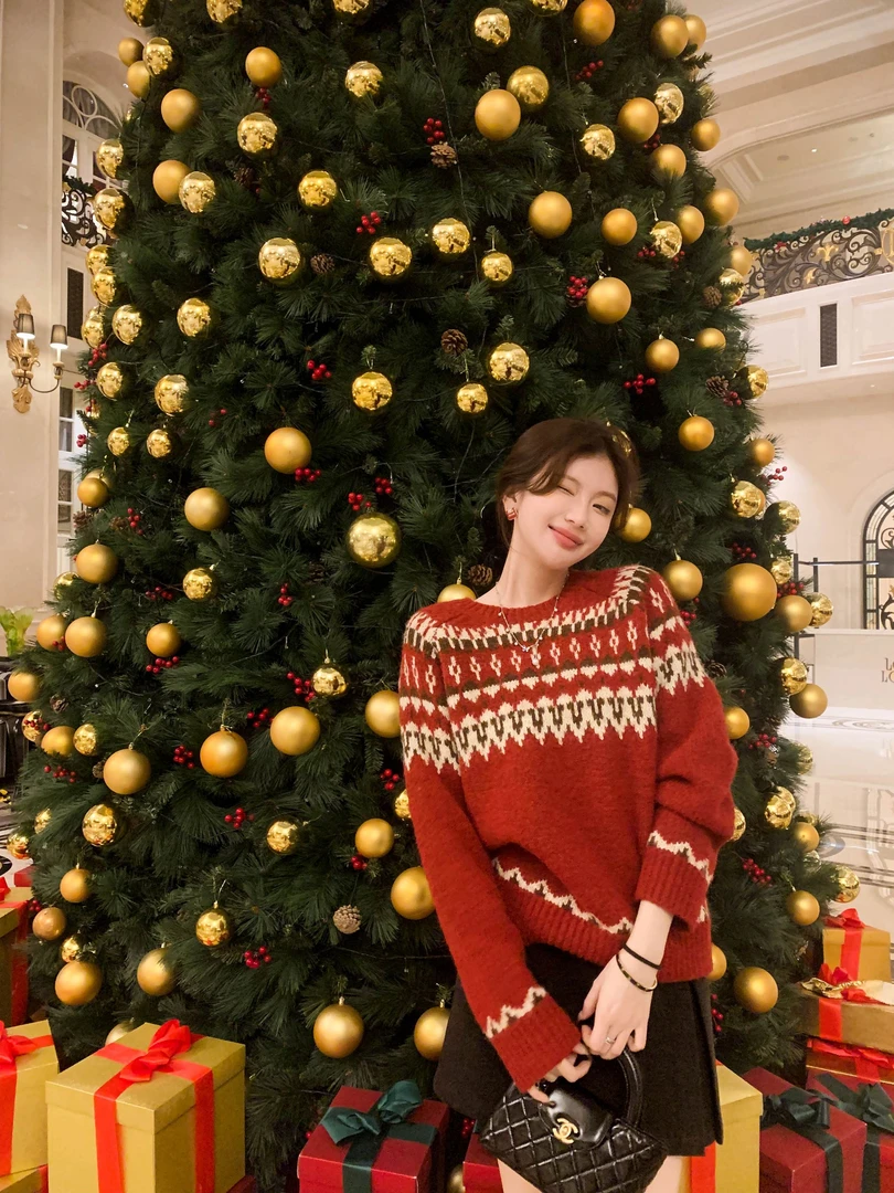 【芝士Cheese】莓果朗姆 冬季时尚慵懒风圣诞氛围毛宽松显瘦针织衫