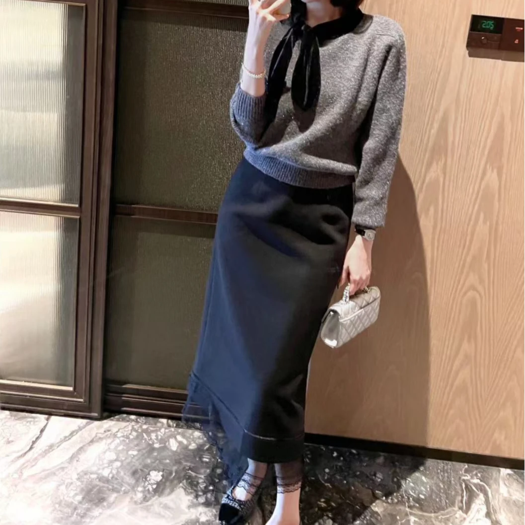 【芝士Cheese】黑调乐谱 显瘦气质高腰时尚百搭黑色长款休闲半裙