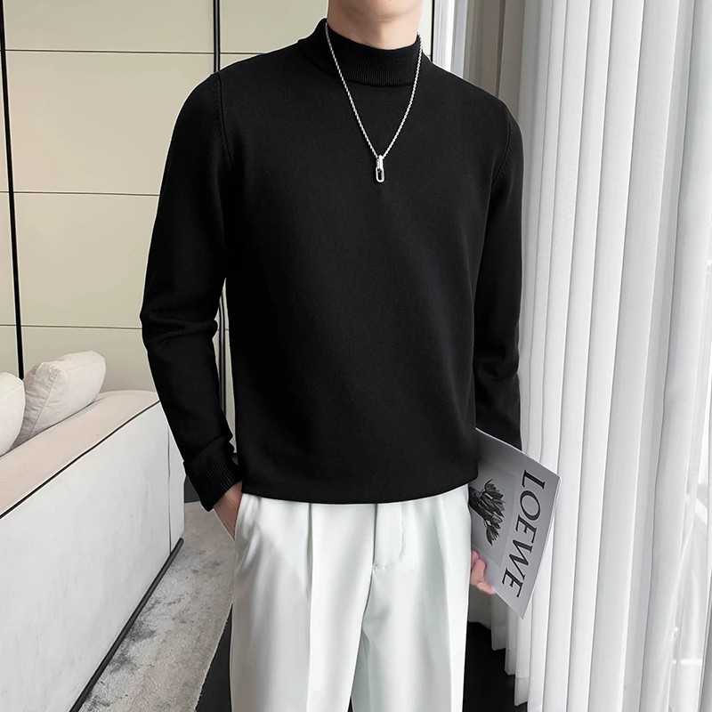 半高领毛衣男秋冬季加绒修身潮流长袖针织打底衫高级感百搭毛线衣