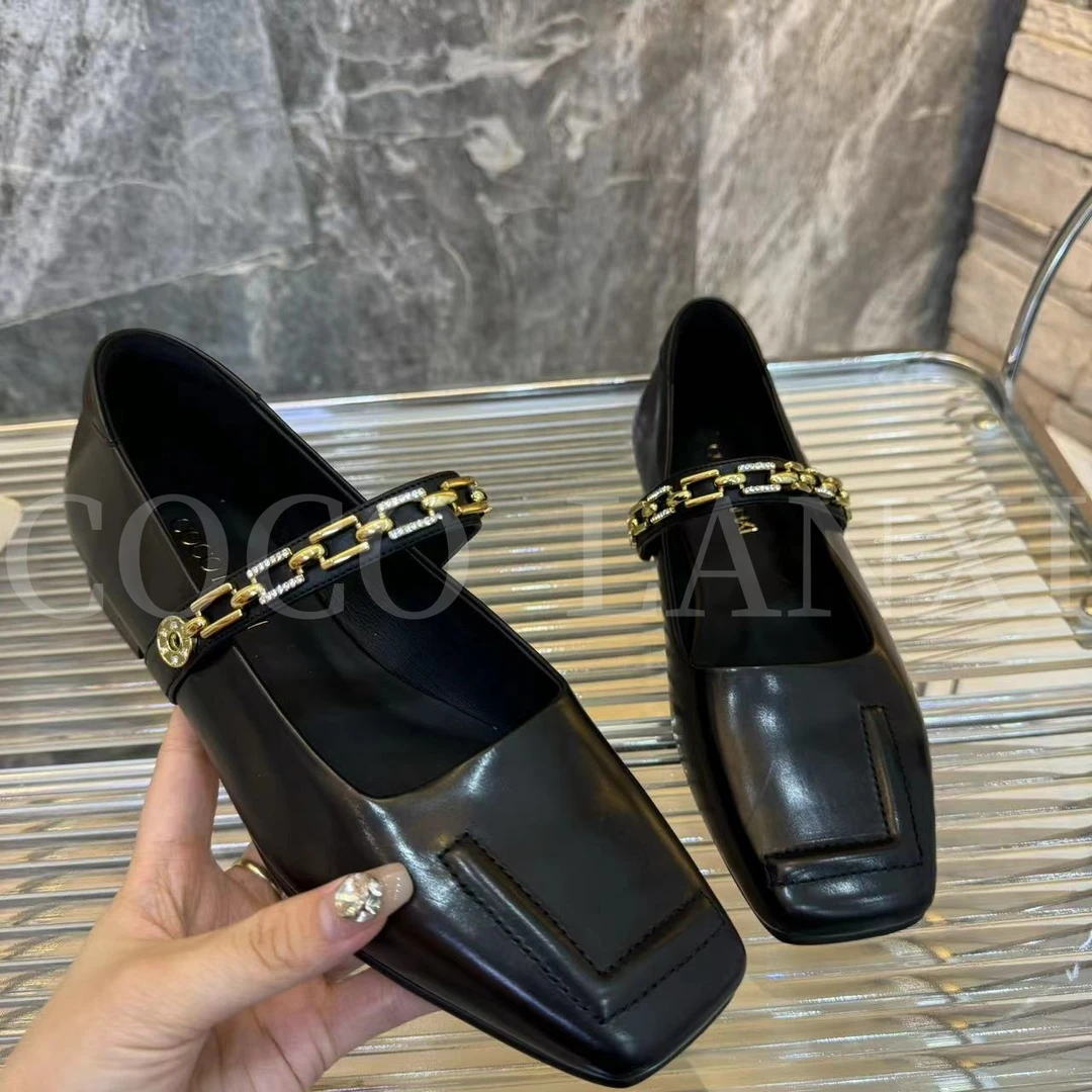 【若家】黑色法式百搭厚底方头低跟跟鞋24DX298LX