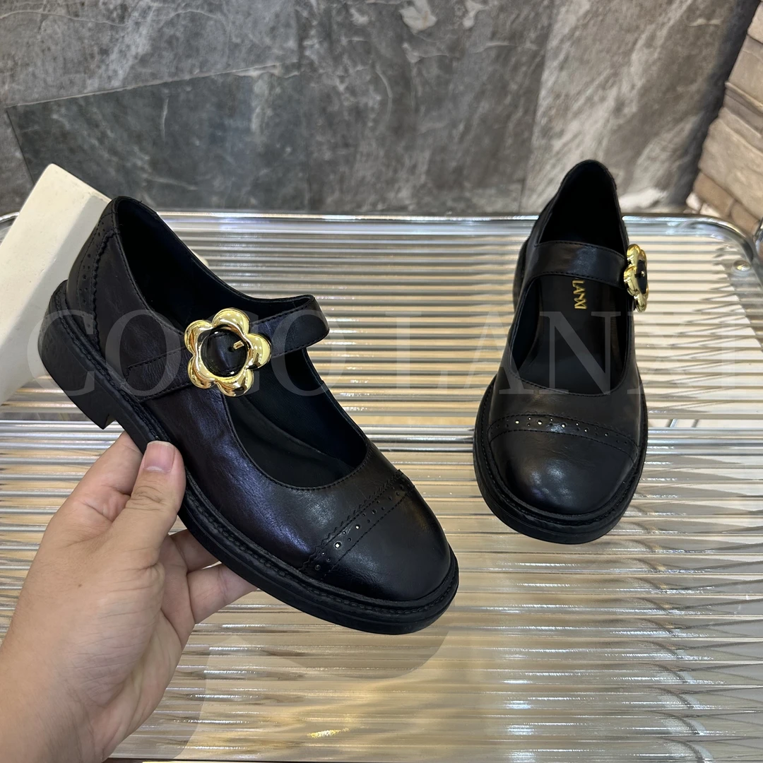 【若家】百搭女士黑色软底厚底圆头时尚单鞋24DX360LX
